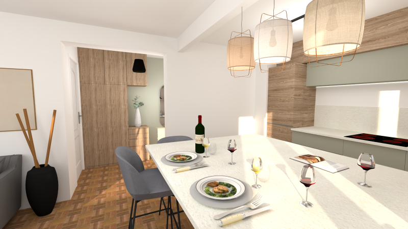 Création d'une cuisine oouverte sur salon et entrée à Aix-en-Provence