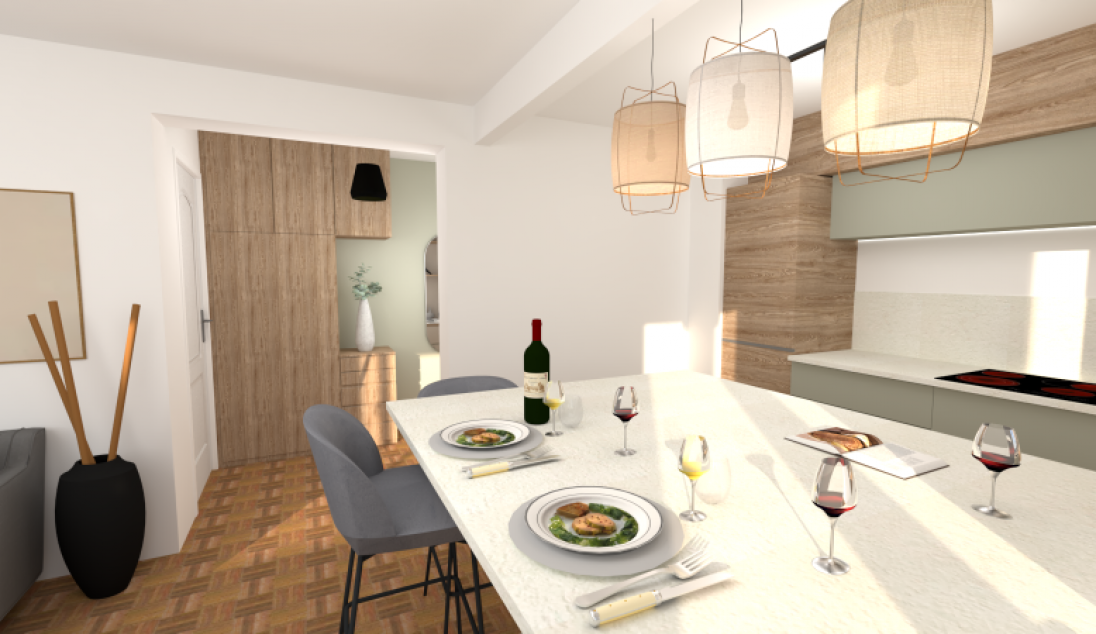 Création d'une cuisine oouverte sur salon et entrée à Aix-en-Provence