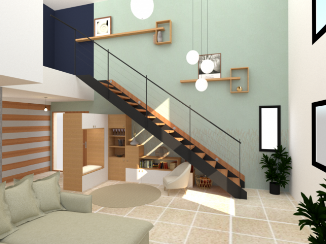 Transformation d’un salon avec mezzanine dans une maison contemporaine à Puyloubier
