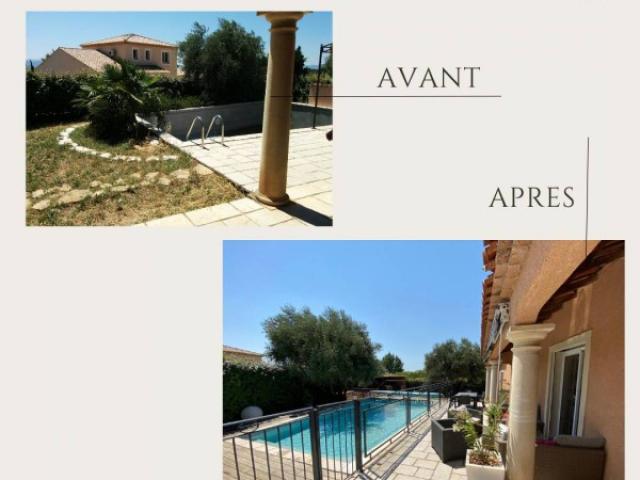 Extension du jardin en terrasse bois autour de la piscine à Aix-en-Provence