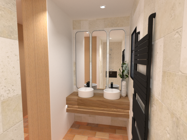 Suite parentale contemporaine et salle d’eau élégante à Puyloubier