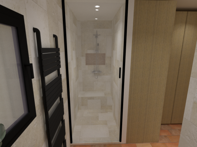 Suite parentale contemporaine et salle d’eau élégante à Puyloubier