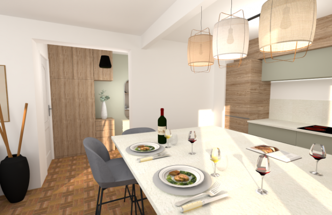 Création d'une cuisine oouverte sur salon et entrée à Aix-en-Provence