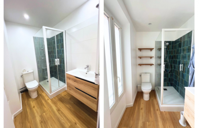 Salle de bain style provençal vert et bois – Élégance naturelle et optimisation sur mesure