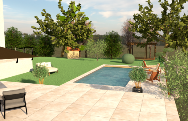 Aménagement de luxe d’un jardin avec piscine et terrasse au pied de la Sainte-Victoire
